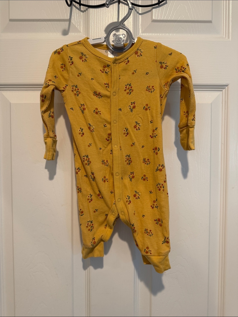 Floral Snap-Front Baby One-Piece Footie in Mustard Yellow